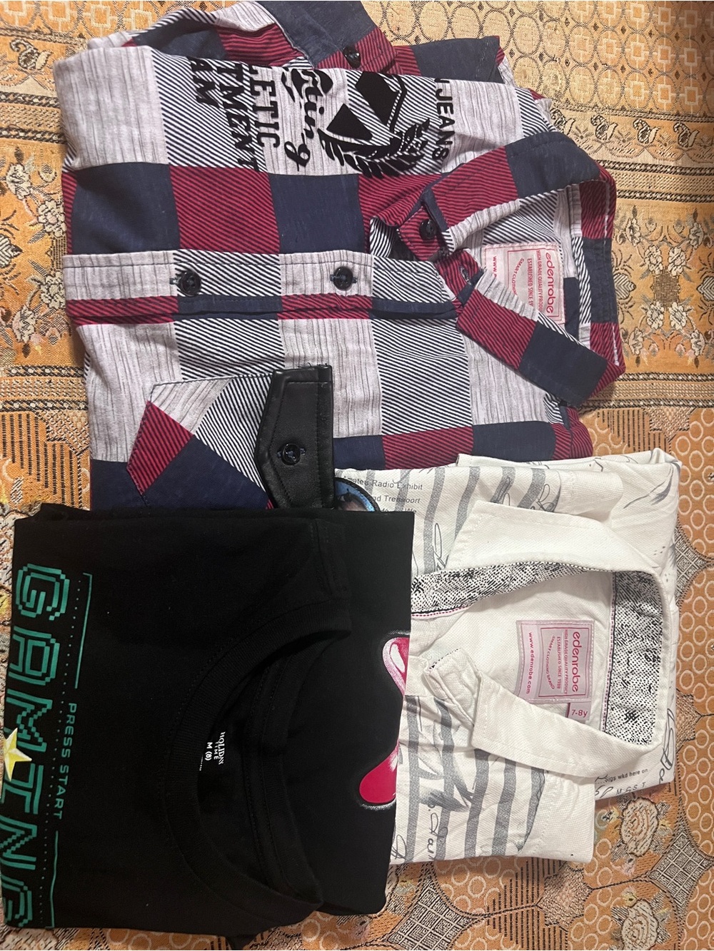 3 pc 2 dress cotton shirt and 1 Tshirt set boys size 7-8